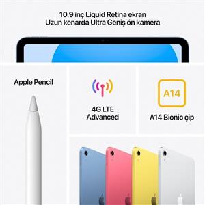 iPad 10.Nesil 64GB Wi-Fi+Cellular 10.9''Liquid Retina Ekran iPadOS Tablet Gümüş