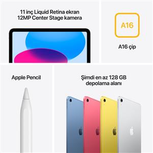 iPad A16 256GB Wi-Fi+Cellular 11''Liquid Retina Ekran iPadOS Tablet Sarı