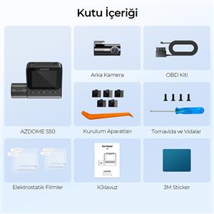 Azdome S50 4k Sim Kartlı & 2 Kameralı 4K Araç İçi Kamera(Obd Park Kiti)