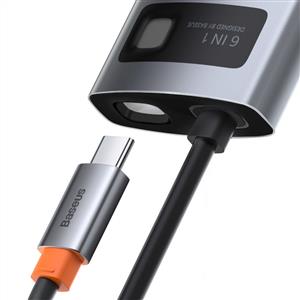 BASEUS Metal Gleam 6 in 1 Multifonksiyonal Type-C Hub Dock Station - Gri