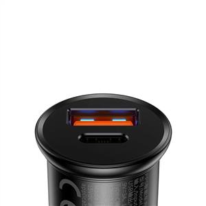 BASEUS 30W Circular Metal Usb-A+ Usb-C Araç Hızlı Şarj Cihazı - Siyah