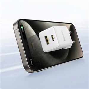 Baseus USB-C+ USB-A 30W Palm Hızlı Ev Şarj Adaptörü - Beyaz