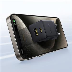 Baseus USB-C+ USB-A 30W Palm Hızlı Ev Şarj Adaptörü - Siyah
