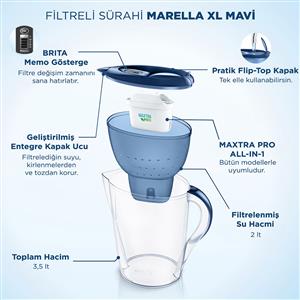 BRITA MARELLA XL FİLTRELİ SÜRAHİ PRO-MAVİ 3,5 LT