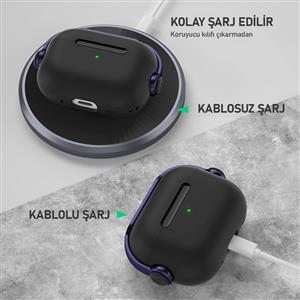 Buff Airpods 4 ile Uyumlu Kilitli Kapak DjPods Kılıf - Siyah/Kırmızı