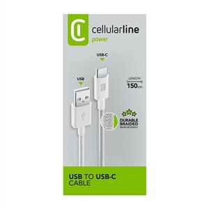 CELLULARLINE USB TO USB-C DAYANIKLI ÖRGÜ DATA KABLOSU 1,5m - BEYAZ