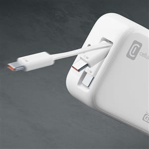 CELLULARLINE Gan 30W Çift Portlu 90 cm Dahili Type-C Kablo Şarj Cihazı - Beyaz
