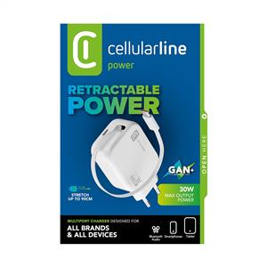 CELLULARLINE Gan 30W Çift Portlu 90 cm Dahili Type-C Kablo Şarj Cihazı - Beyaz