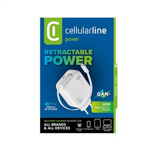 CELLULARLINE GAN ÇİFT PORTLU ŞARJ CİHAZI 65W ( 90CM DAHILI TYPE-C KABLO ) - BEYAZ