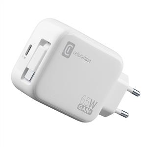 CELLULARLINE GAN ÇİFT PORTLU ŞARJ CİHAZI 65W ( 90CM DAHILI TYPE-C KABLO ) - BEYAZ