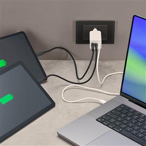 CELLULARLINE MULTIPOWER 65W GAN 3 PORT ŞARJ ALETİ ( ADAPTÖR + KABLO ) - BEYAZ