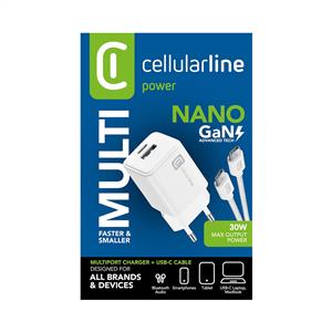 CELLULARLINE 30W DUAL PORT ŞARJ ALETİ ( ADAPTÖR + KABLO ) - BEYAZ