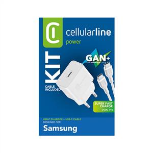CELLULARLINE SUPER FAST CHARGE PD 25W ŞARJ ALETİ ( ADAPTÖR+ KABLO ) - BEYAZ