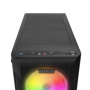 EVEREST CREST V5 4x12cm Mesh 600W TAMPERLİ CAMLI AUTO RGB FANLI ATX Mid-T GAMING KASA