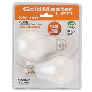 LA-127-BL2 LED AMPUL E27 Duylu,10W(75W Akkor), 220V,3000K Sıcak Beyaz,2'li Paket