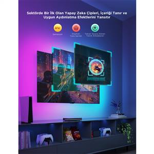 Govee AI 8K Sync Box 2 Sync Box + 2 adet HDMI kablo + LED Şerit 55-65 inç