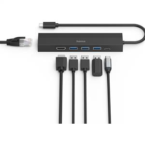 Hama HM.200144 6 Port USB Çoklayıcı, 3x USB, USB-C, HDMI, LAN/Ethernet