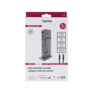 Hama Connect2Office Speed USB4 Docking Station, USB-C, PD, 40 Gbit/s, 10 Port - Gri