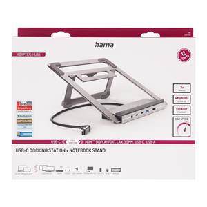 Hama Connect2Office Stand USBC Docking Station, Notebook Standı, 12 Port - Gri