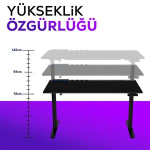 HAWK GAMING CHAIR ION S Çift Motorlu Yükseklik Ayarlı 140x70 RGB Siyah Oyuncu Masası
