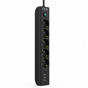 INCA IPW-44TU 5 Port 3x Usb + Type-C Akım Korumalı Led Tuşlu Priz 1.5m- Siyah