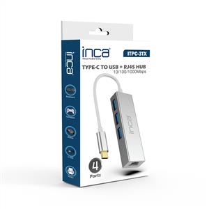 INCA ITPC-3TX Type-C X4 USB 3.0 + Ethernet RJ45(10/100/100) Çoklayıcı Aluminyum Kasa