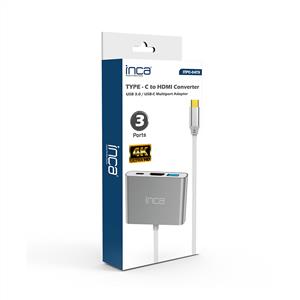 INCA X4 HDMI 4K@30 Hz+ USB 2.0+PD Type-C Hub - Aluminyum Kasa