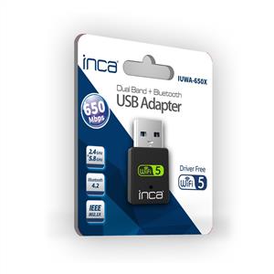 INCA IUWA-650X 200MBPS-433MBPS DUAL-BANT KABLOSUZ-AC / BLUETOOTH 4.2 MİNİ USB ADAPTÖR