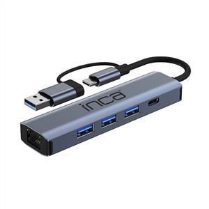 Inca IUTP-5T USB/Type-C Hub X3 USB 3.0 + Type-C+Ethernet RJ45 Çoklayıcı Aluminyum Kasa