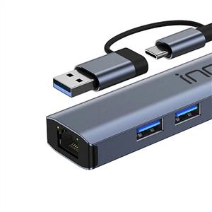 Inca IUTP-5T USB/Type-C Hub X3 USB 3.0 + Type-C+Ethernet RJ45 Çoklayıcı Aluminyum Kasa