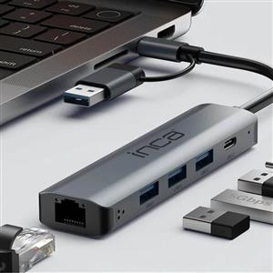 Inca IUTP-5T USB/Type-C Hub X3 USB 3.0 + Type-C+Ethernet RJ45 Çoklayıcı Aluminyum Kasa