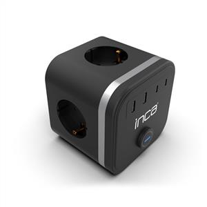 Inca IPW-47SY 3Port 2x USB+2x Type-C Akım Korumalı Led Tuşlu Duvar Priz  - Siyah