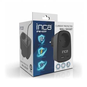 Inca IPW-42SY 1Port 12W USB+Type-C Akım Korumalı  Duvar Priz  - Siyah