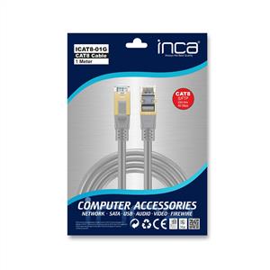 Inca ICAT8-01G Cat8 S/FTP 40Gbps Network Kablo 1m -Gri