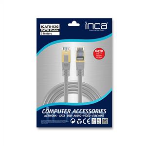 Inca ICAT8-03G Cat8 S/FTP 40Gbps Network Kablo 3 Metre - Gri
