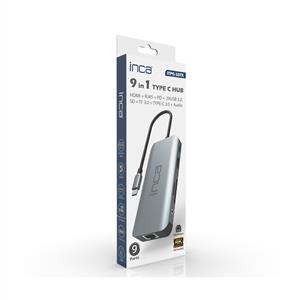Inca USB-C + HDMI 4K 60HZ+Ethernet RJ45 1000Mbps+2XUSB3.0 +PD100W+SD +TF3.0 Data Çoklayıcı