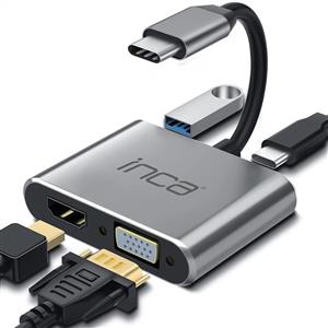 Inca ITPC-06TX Type-C Hub X4 HDMI 4K@30 Hz+ VGA+ USB 3.0+PD 100W Aluminyum Kasa