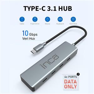 Inca ITPT-4TX Type-C HubX4 Type-C Port 3.1 10Gbps  Çoklayıcı  Aluminyum Kasa