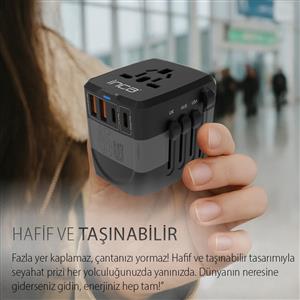 Inca Universal TR,UK,AUS,USA,EU Travel Adapter 2XUSB+ 2XType-C Port  45W PD Fast Charging