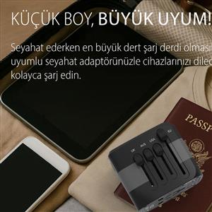 Inca Universal TR,UK,AUS,USA,EU Travel Adapter 2XUSB+ 2XType-C Port  45W PD Fast Charging