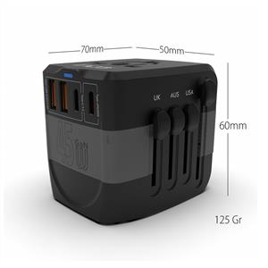 Inca Universal TR,UK,AUS,USA,EU Travel Adapter 2XUSB+ 2XType-C Port  45W PD Fast Charging