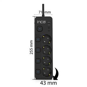 Inca IPW-48SY3 4 Port 2XUSB+ 2XType-C Akım Korumalı Bağımsız Led Tuşlu Priz 3M - Siyah
