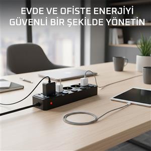 Inca IPW-48SY3 4 Port 2XUSB+ 2XType-C Akım Korumalı Bağımsız Led Tuşlu Priz 3M - Siyah