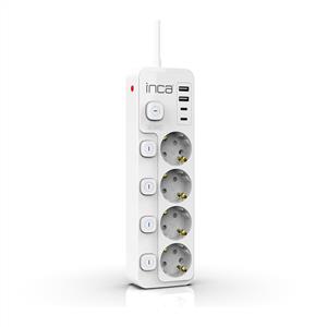 Inca IPW-48BY3 4 Port 2XUSB+ 2XType-C Akım Korumalı Bağımsız Led Tuşlu Priz 3M - Beyaz