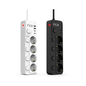 Inca IPW-48BY3 4 Port 2XUSB+ 2XType-C Akım Korumalı Bağımsız Led Tuşlu Priz 3M - Beyaz