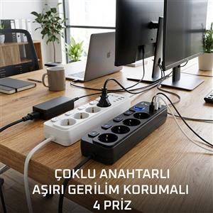 Inca IPW-48BY3 4 Port 2XUSB+ 2XType-C Akım Korumalı Bağımsız Led Tuşlu Priz 3M - Beyaz
