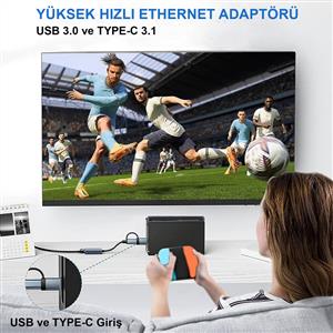 Inca IUTP-01TX USB 3.0 & Type-C 3.1 Ethernet RJ45 1000Mbps  Aluminyum Kasa