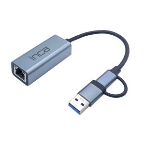 Inca IUTP-01TX USB 3.0 & Type-C 3.1 Ethernet RJ45 1000Mbps  Aluminyum Kasa