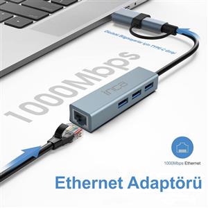Inca IUTP-03TX USB HubX3 USB 3.0 10 Gbps+Ethernet RJ45 1000Mbps Çoklayıcı Aluminyum Kasa