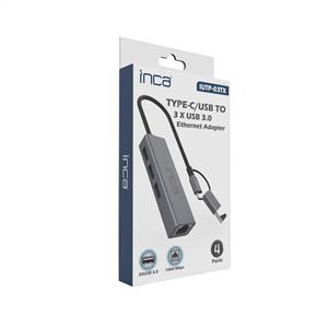 Inca IUTP-03TX USB HubX3 USB 3.0 10 Gbps+Ethernet RJ45 1000Mbps Çoklayıcı Aluminyum Kasa